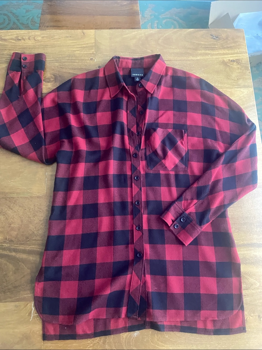 Trouve Red and Black Buffalo Plaid Button-Down Shirt